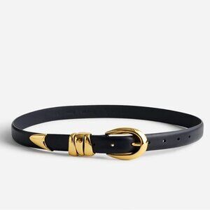 NWT Madewell Women's Sz M Triple Metal Keeper Leather Belt Black Gold Buckle
